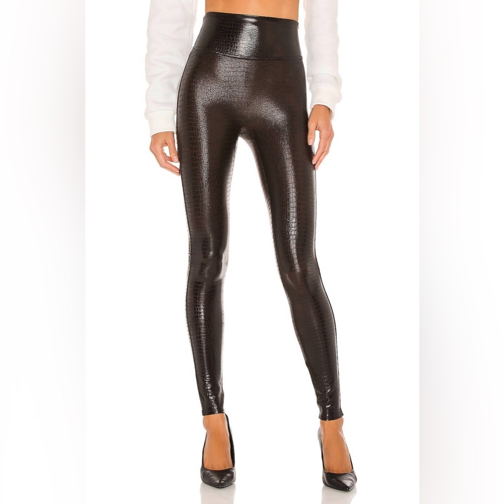 SPANX Faux Leather Croc Leggings ✧ Brown ✧ Size M